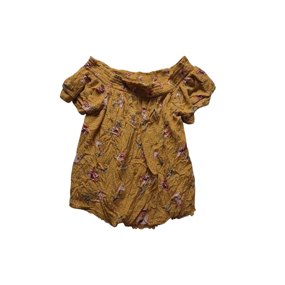 Xhilaration Blouse Teens Small Yellow Off Shoulder Short Puff Sleeve Floral Top